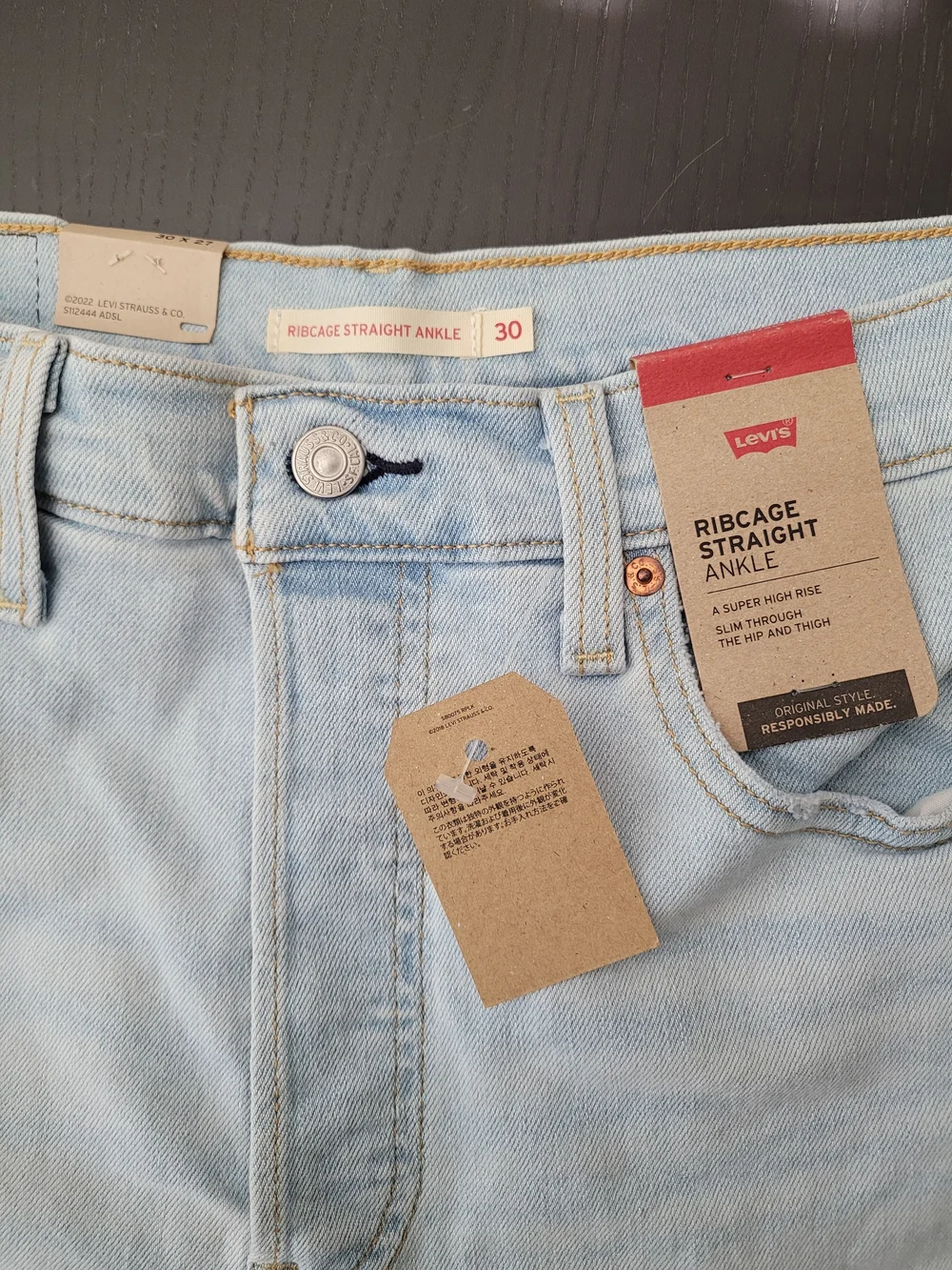 Levi's Ribcage Straight Ankle Jeans - Light Wash, Pale Blue, Buttonfly - Picture 2 of 11